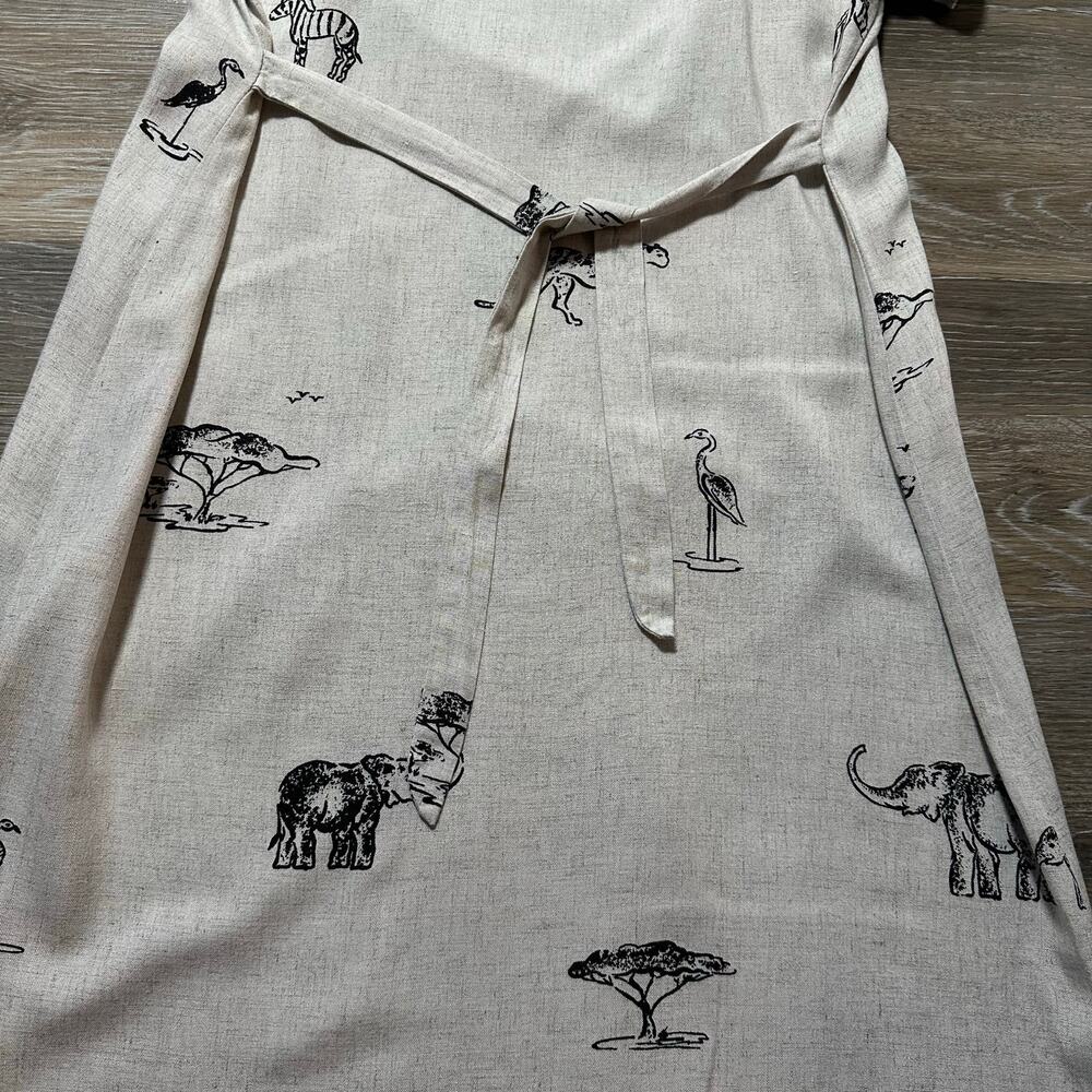 Vintage 90s Connie Choy Safari Animal Print Midi Dress Rayon Linen Tie Waist S M - Picture 10 of 16